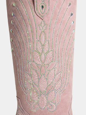 faded-pink-embroidered-leaf-bridal-cowboy-boots-faux-suede