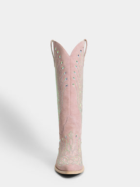 faded-pink-embroidered-leaf-bridal-cowboy-boots-knee-high