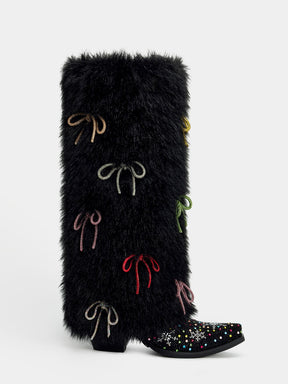 festive_rainbow_bow_fluffy_fur_western_boot