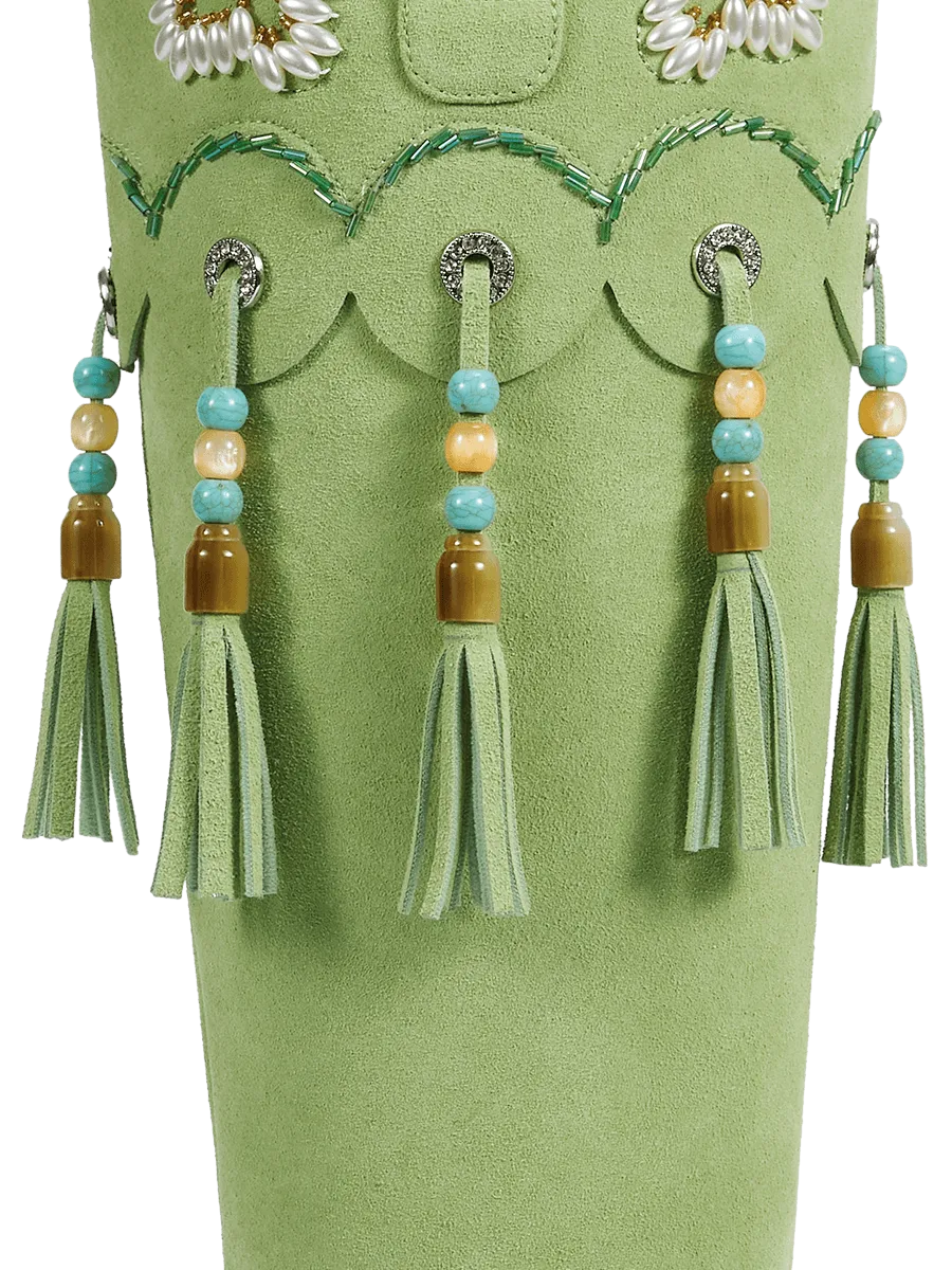 fresh-green-beaded-tassel-charms-cowgirl-boots-faux-suede