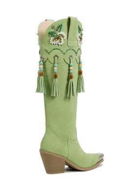 fresh-green-beaded-tassel-charms-cowgirl-boots-high-heel