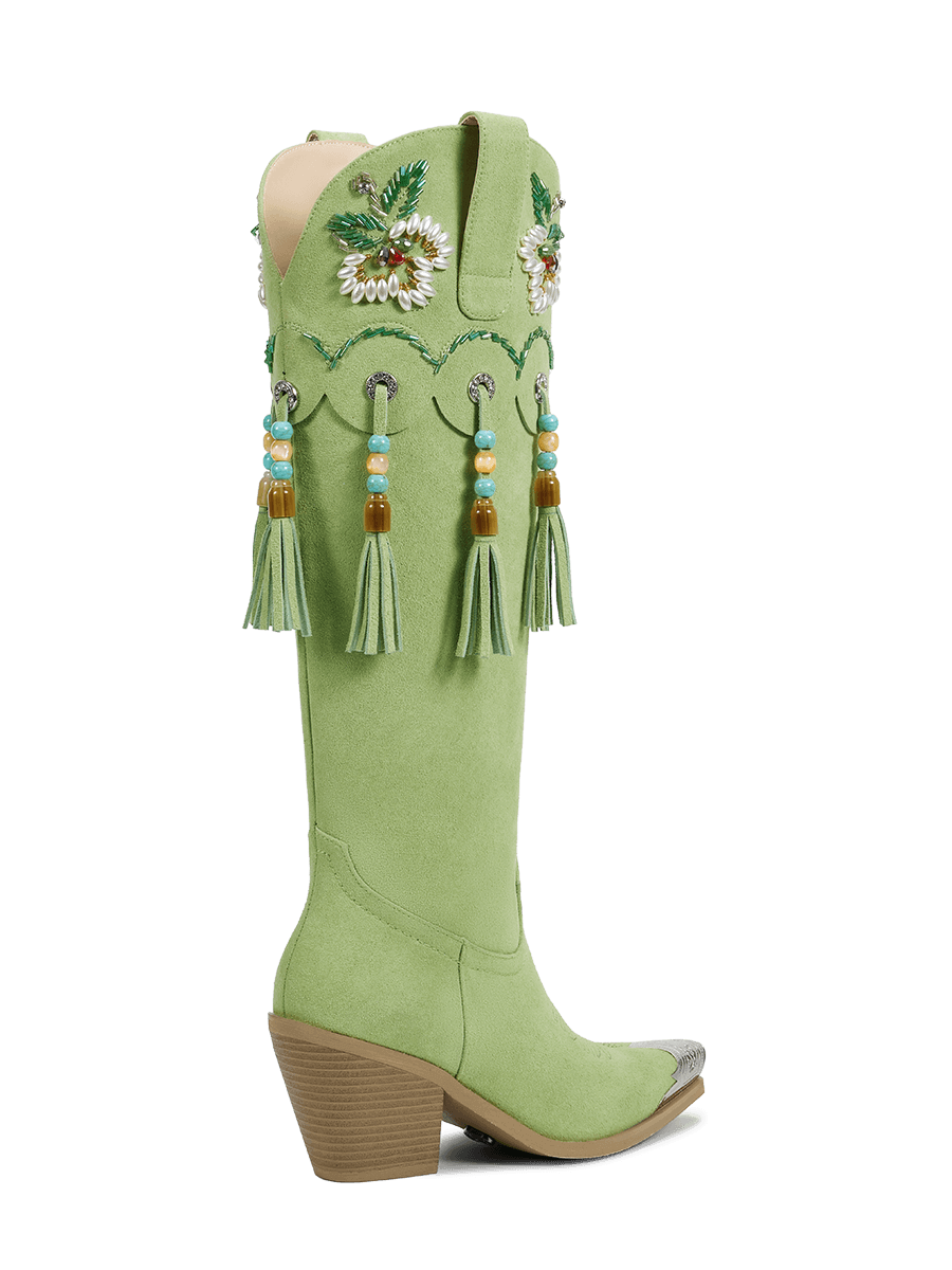 fresh-green-beaded-tassel-charms-cowgirl-boots-high-heel
