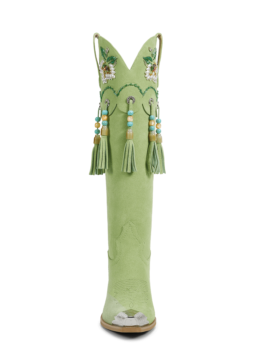 fresh-green-beaded-tassel-charms-cowgirl-boots-knee-high