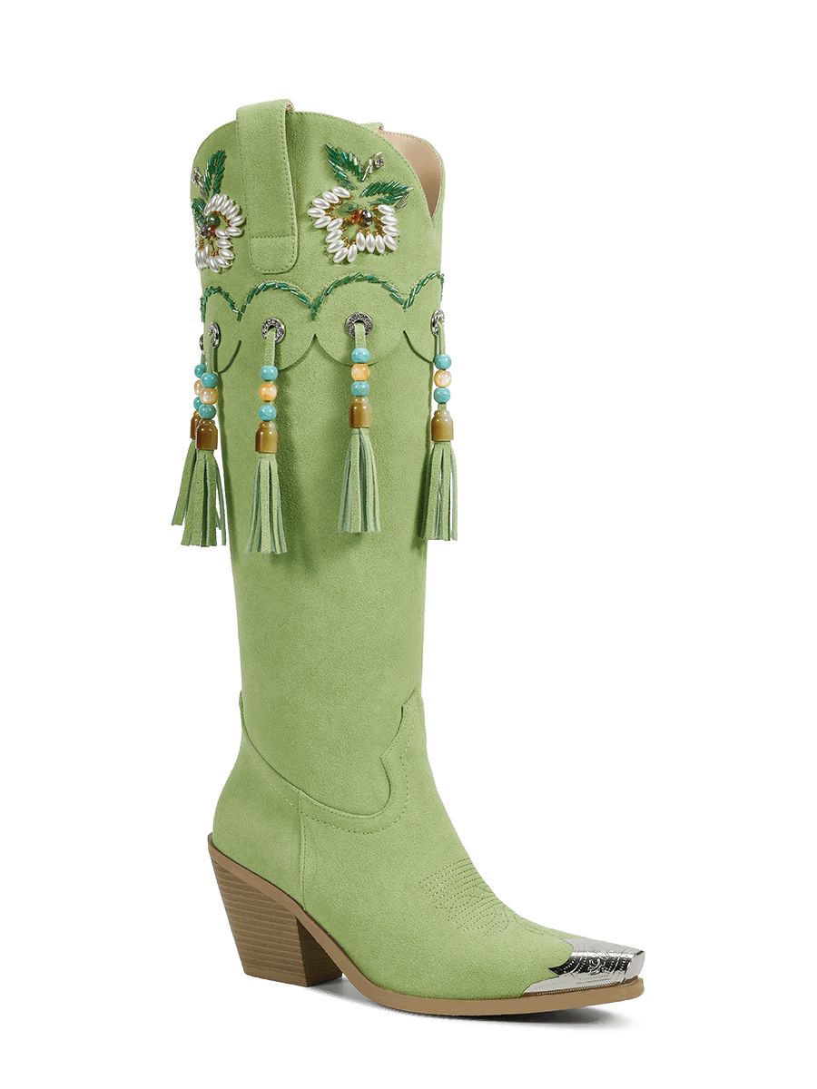 fresh-green-beaded-tassel-charms-cowgirl-boots