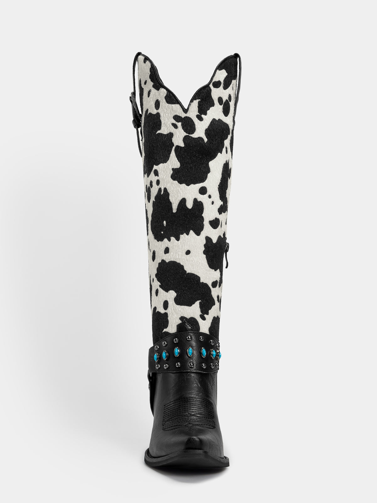 gemstone-strap-cow-print-cowgirl-boots-knee-high