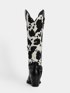gemstone-strap-cow-print-cowgirl-boots-mid-heel