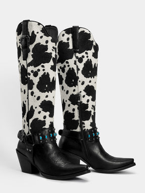 gemstone-strap-cow-print-cowgirl-boots-pair