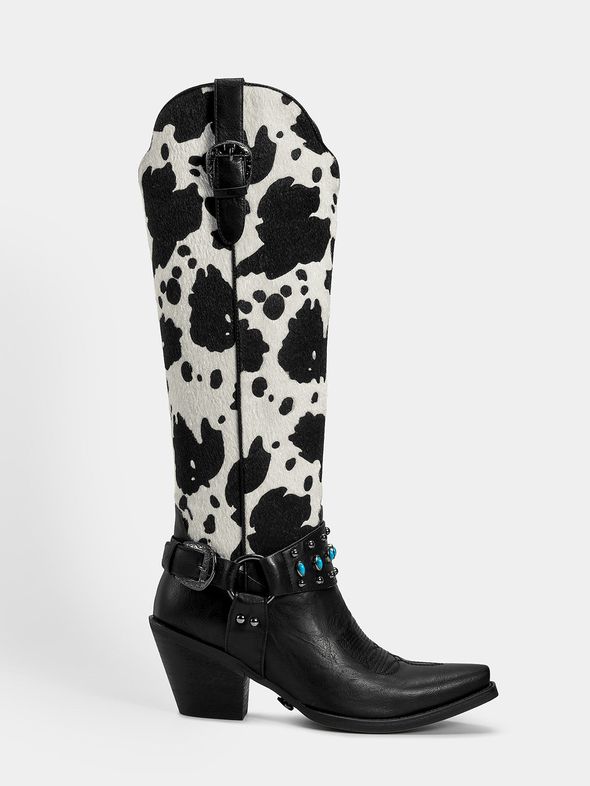 gemstone-strap-cow-print-cowgirl-boots-side-zipper
