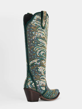 green_glitter_peacock_side_crystal_western_boots
