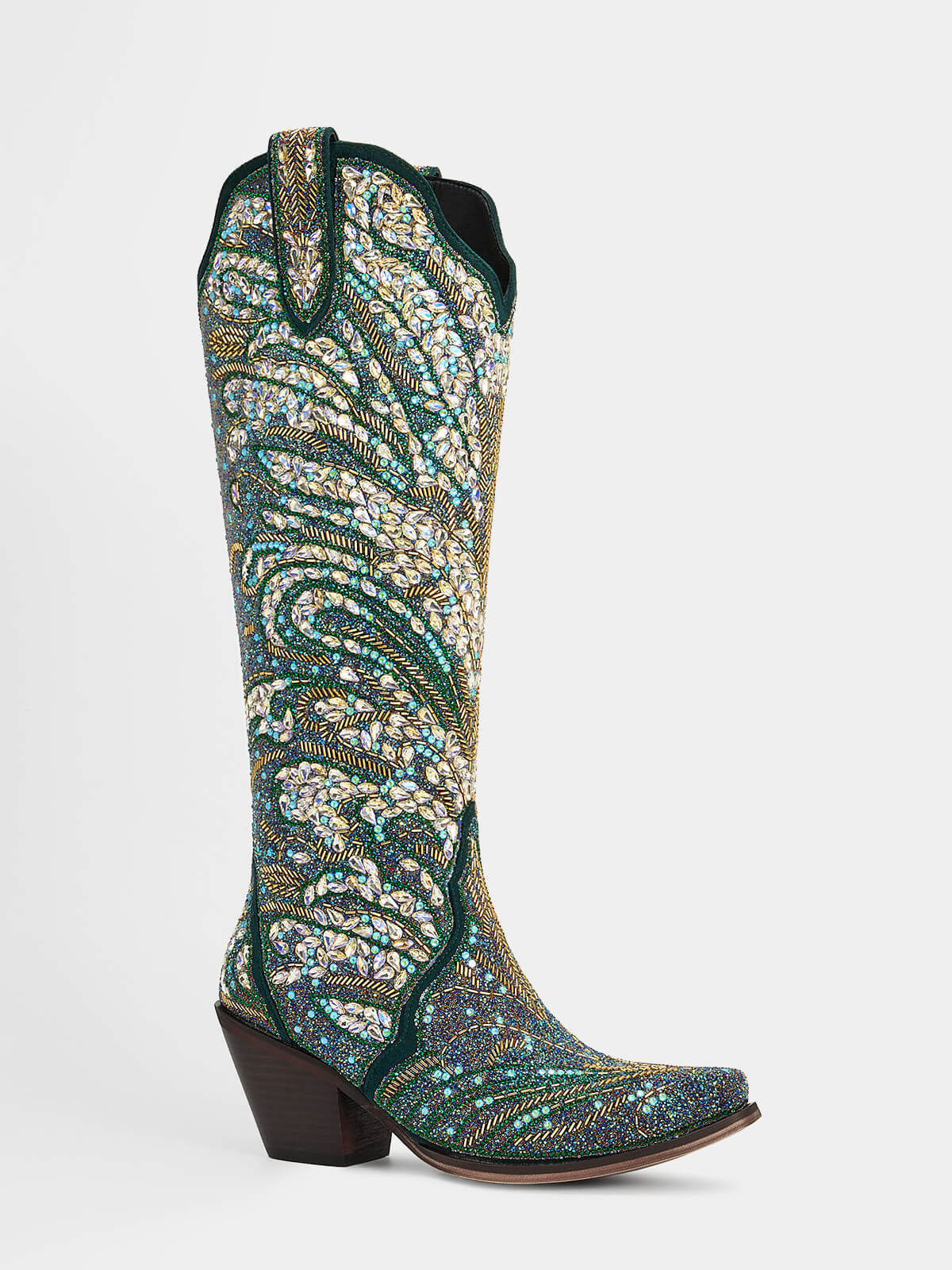 green_glitter_peacock_western_boots