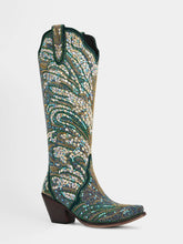 green_glitter_peacock_western_boots