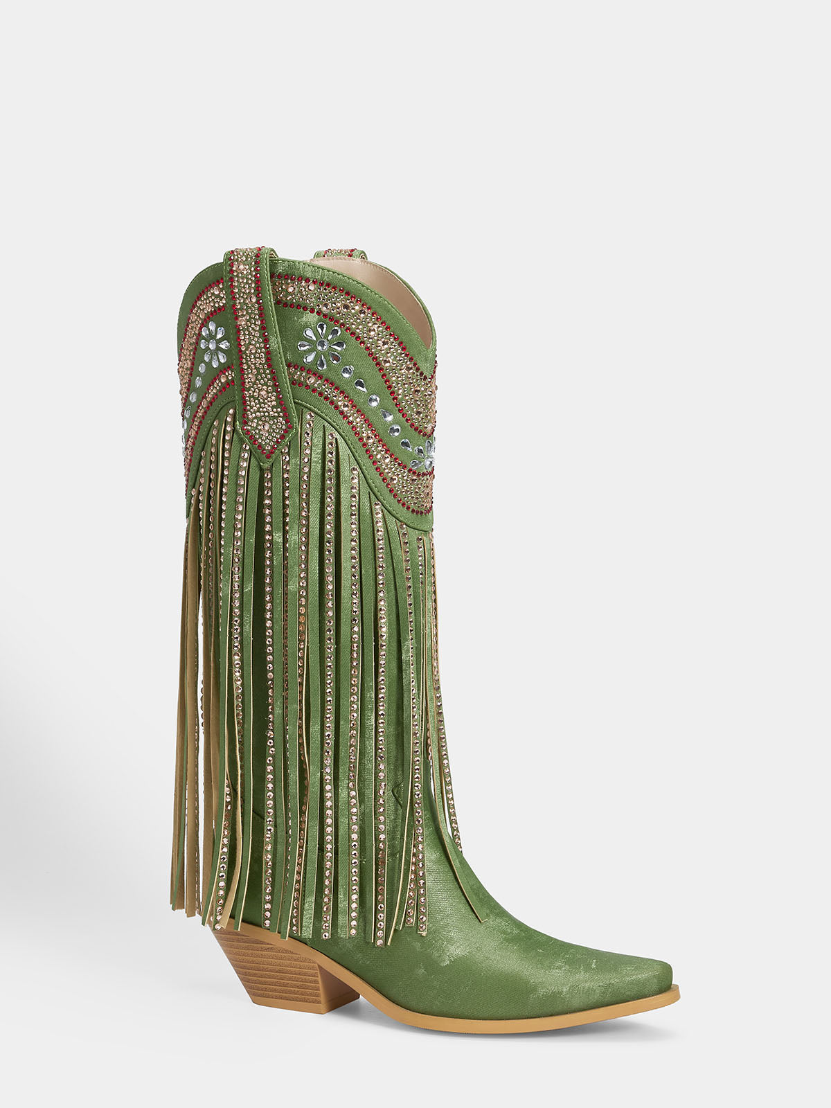 green_pointed_toe_fringe_rhinestone_western_knee_high_cowgirl_boots