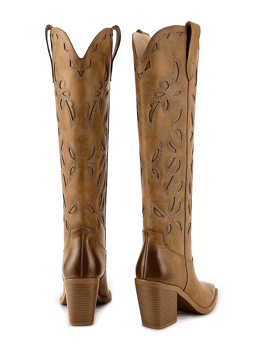 Wetkiss Brown Embroidered Cowgirl Boots - JX065 - Rear