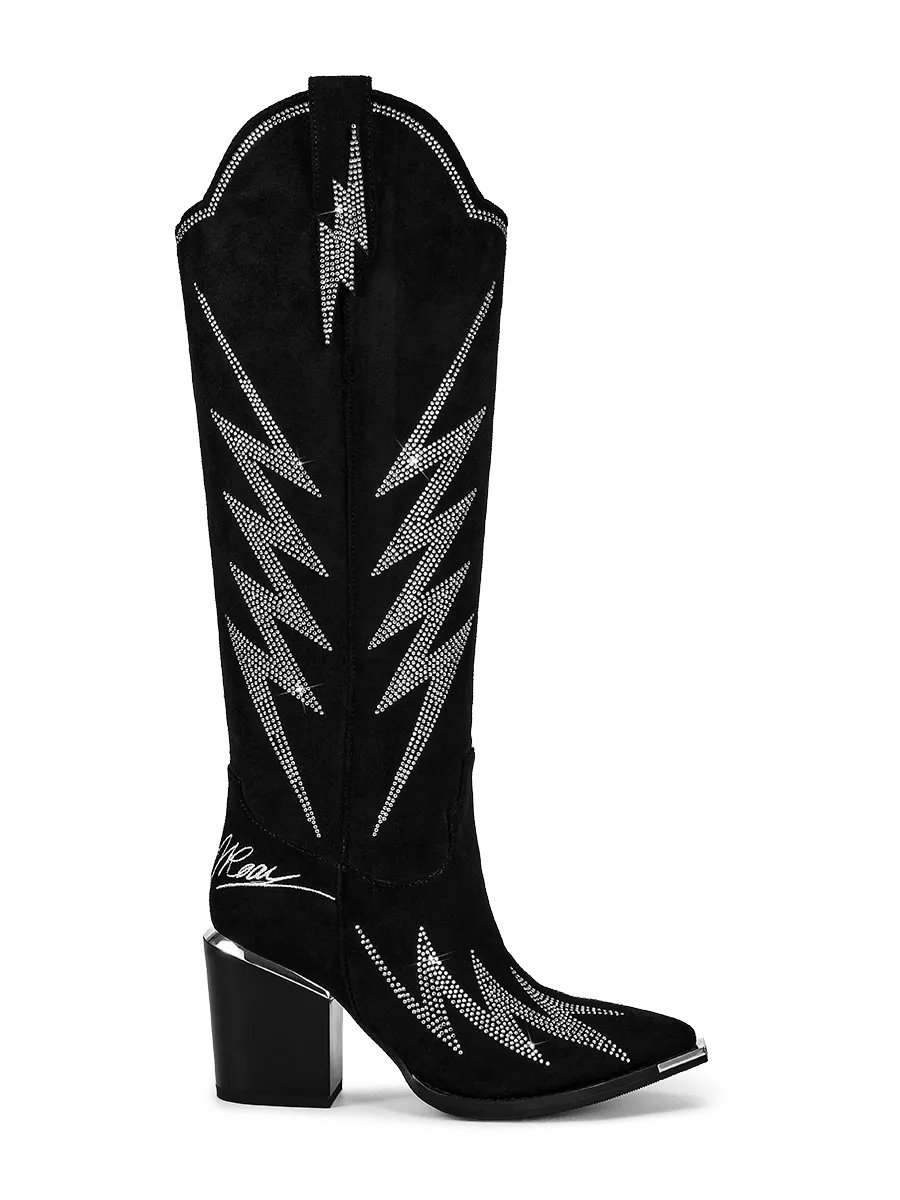 Black Lightning Rhinestone Knee-High Western Boots | WETKISS Black Lightning Rhinestone Knee-High Western Boots | WETKISS