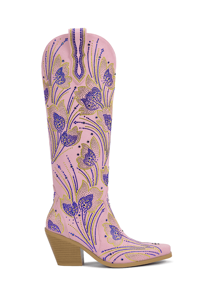 light-pink-and-blue-tulips-rhinestones-cowgirl-boots-pull-on