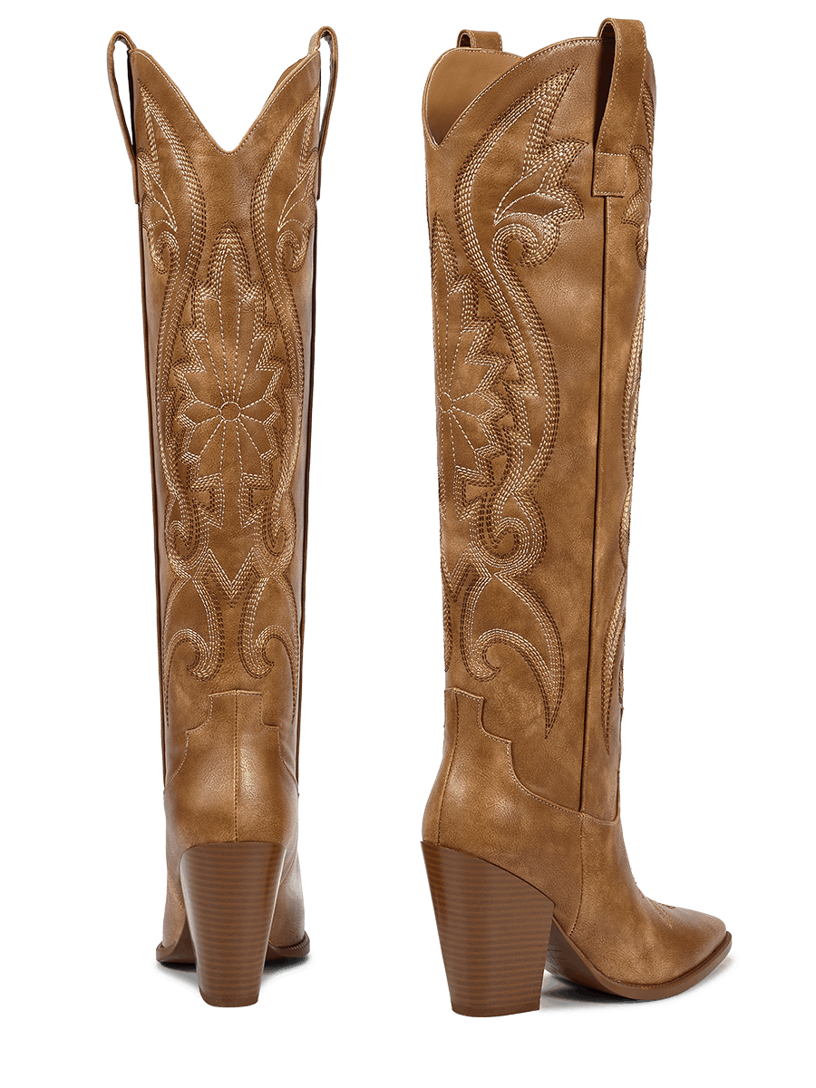 matte-brown-floral-embroidered-western-boots-high-heel