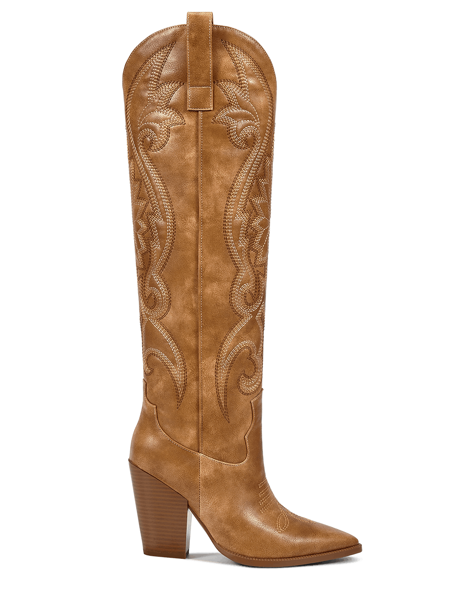 matte-brown-floral-embroidered-western-boots-pull-on