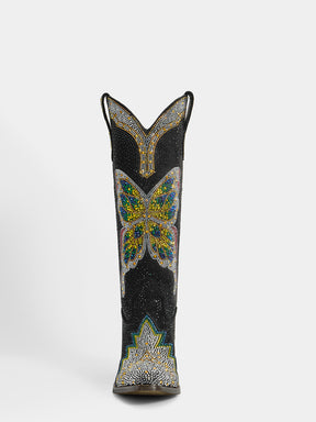 multicolor_rainbow_butterfly_rhinestone_front_view_cowgirl_boots