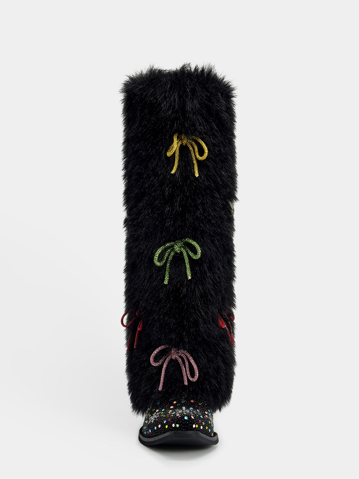 multicolor_rhinestone_bow_black_fur_boot