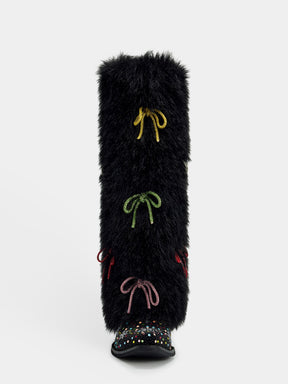 multicolor_rhinestone_bow_black_fur_boot