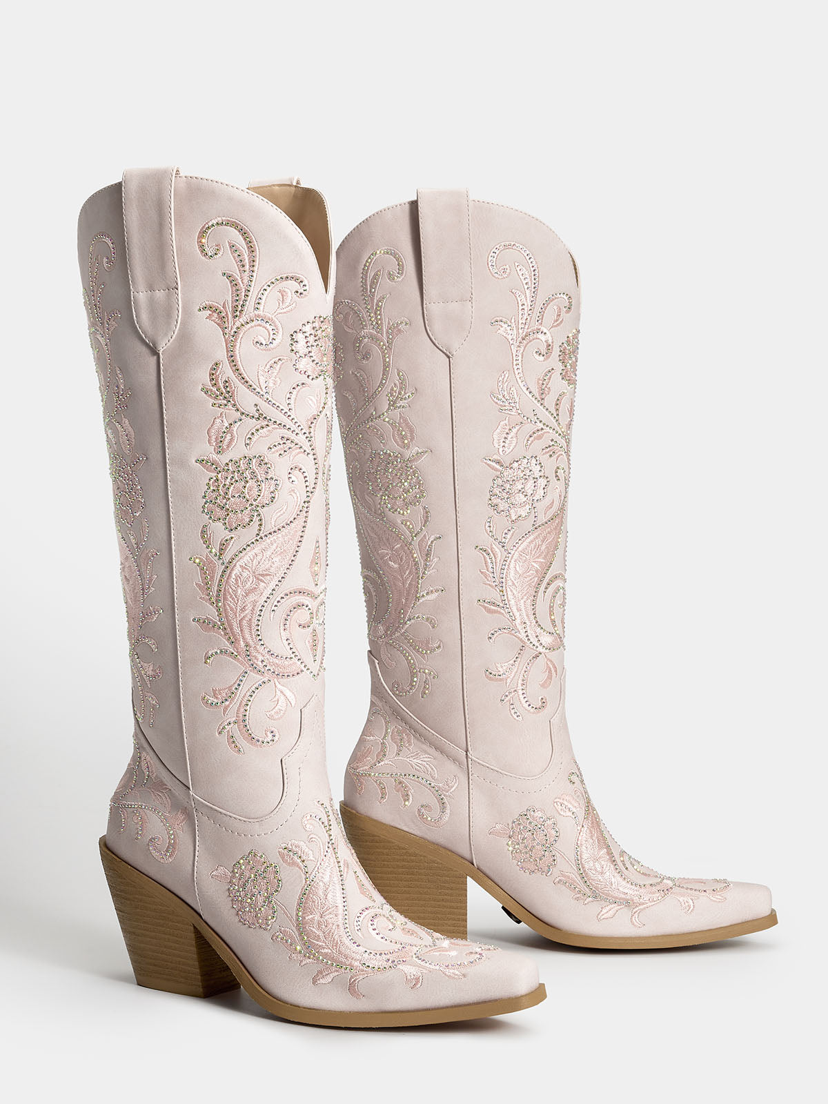 Muted Pink Embroidered Rose Wedding Cowgirl Boots | WETKISS BOOTS