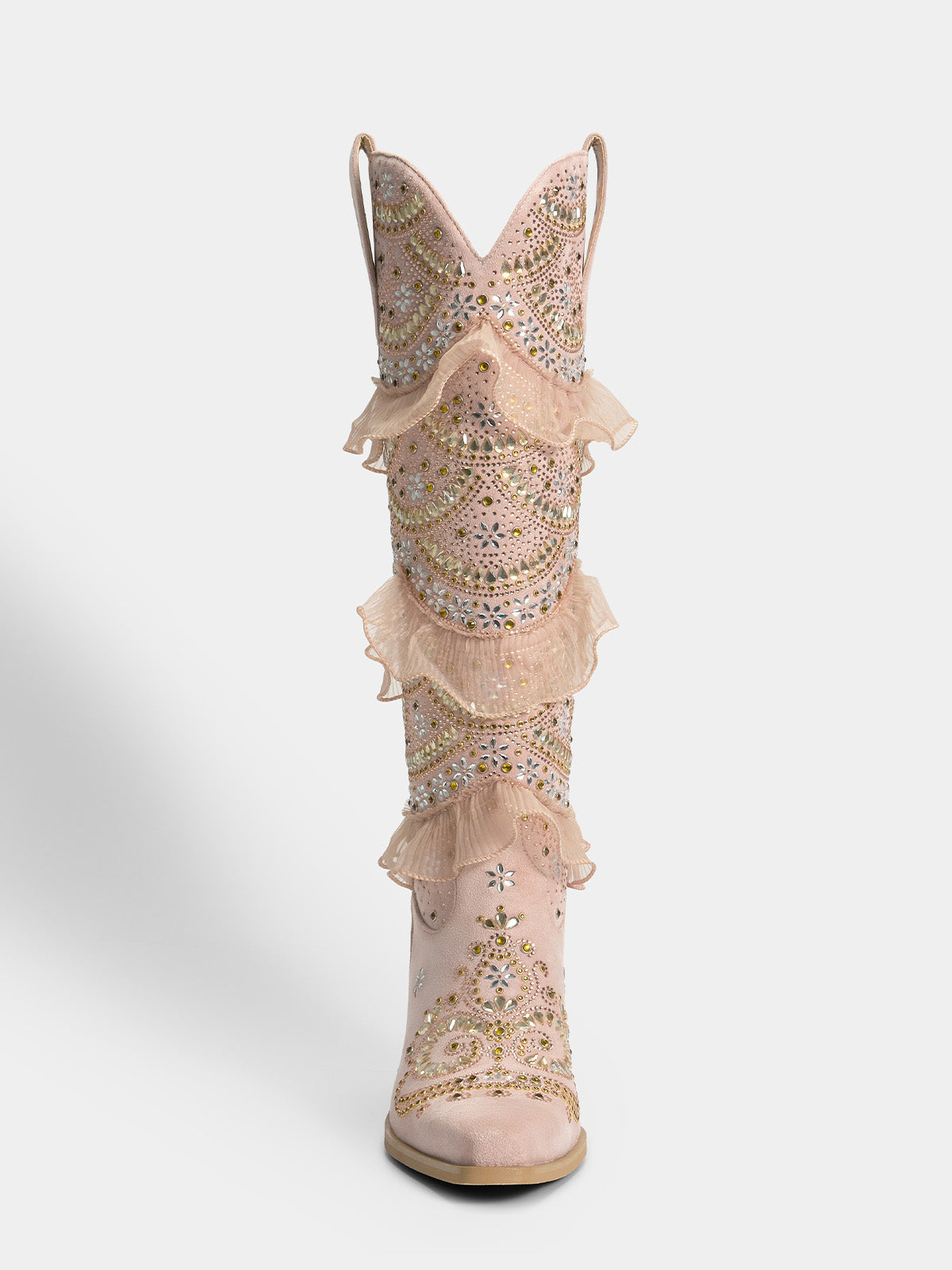 Muted Pink Layered Ruffled Rhinestones Cowgirl Boots | WETKISS Boots Pink / US 8 Muted Pink Layered Ruffled Rhinestones Cowgirl Boots | WETKISS Boots Pink / US 8