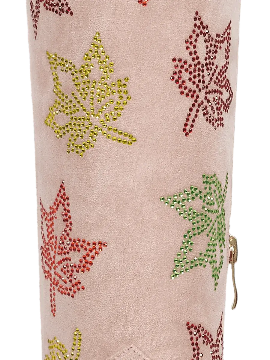 muted-pink-rhinestones-maple-leaf-faux-suede-western-cowgirl-boots
