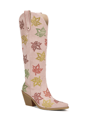 muted-pink-rhinestones-maple-leaf-western-cowgirl-boots