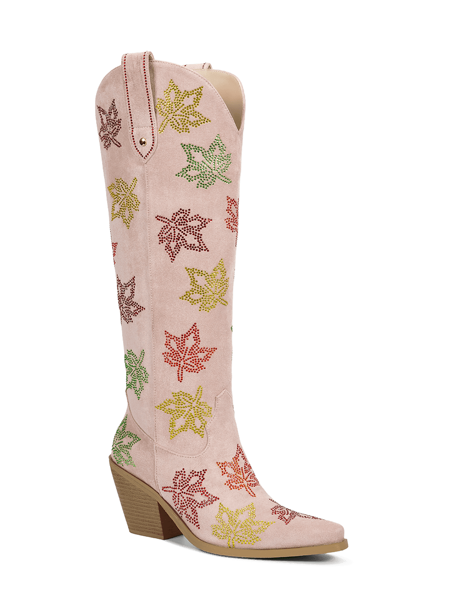 muted-pink-rhinestones-maple-leaf-western-cowgirl-boots