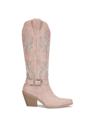 muted-pink-straps-rhinestones-cowgirl-boots-pull-on