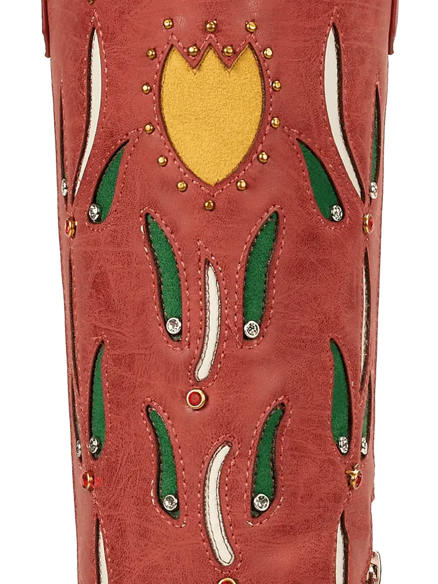 orangey-red-cut-out-floral-pu-western-cowgirl-boots