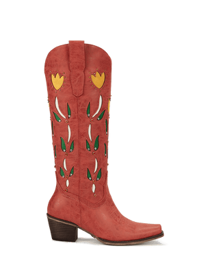 orangey-red-cut-out-floral-side-zipper-western-cowgirl-boots
