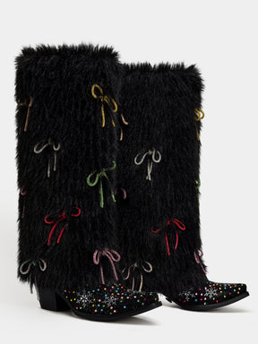 paired_black_fur_multihued_bow_western_boots