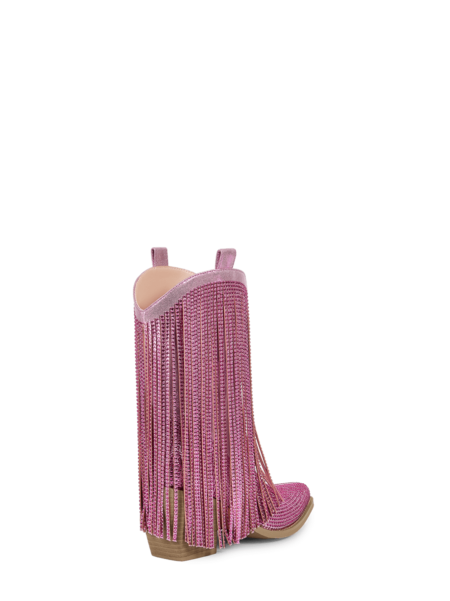 pink-fringe-rhinestone-western-ankle-boots-mid-heel