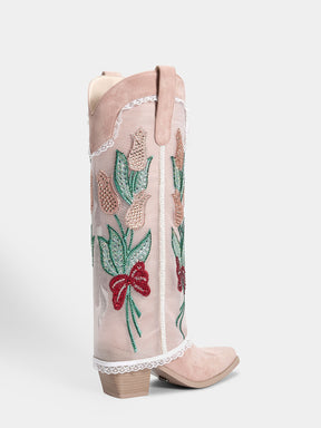 pink-mesh-rhinestone-tulip-western-boots-mid-heel