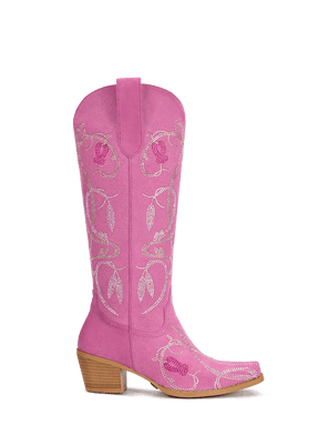 pink-rhinestone-lily-pattern-side-zipper-cowgirl-boots