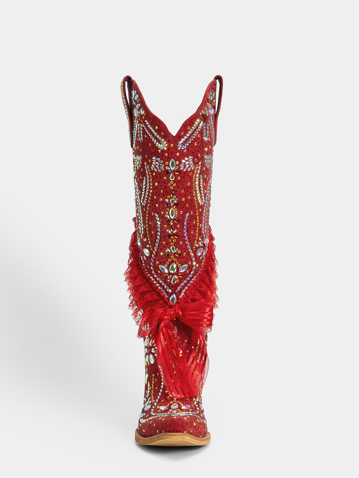 red-rhinestones-ruffled-lace-trim-western-boots-knee-high