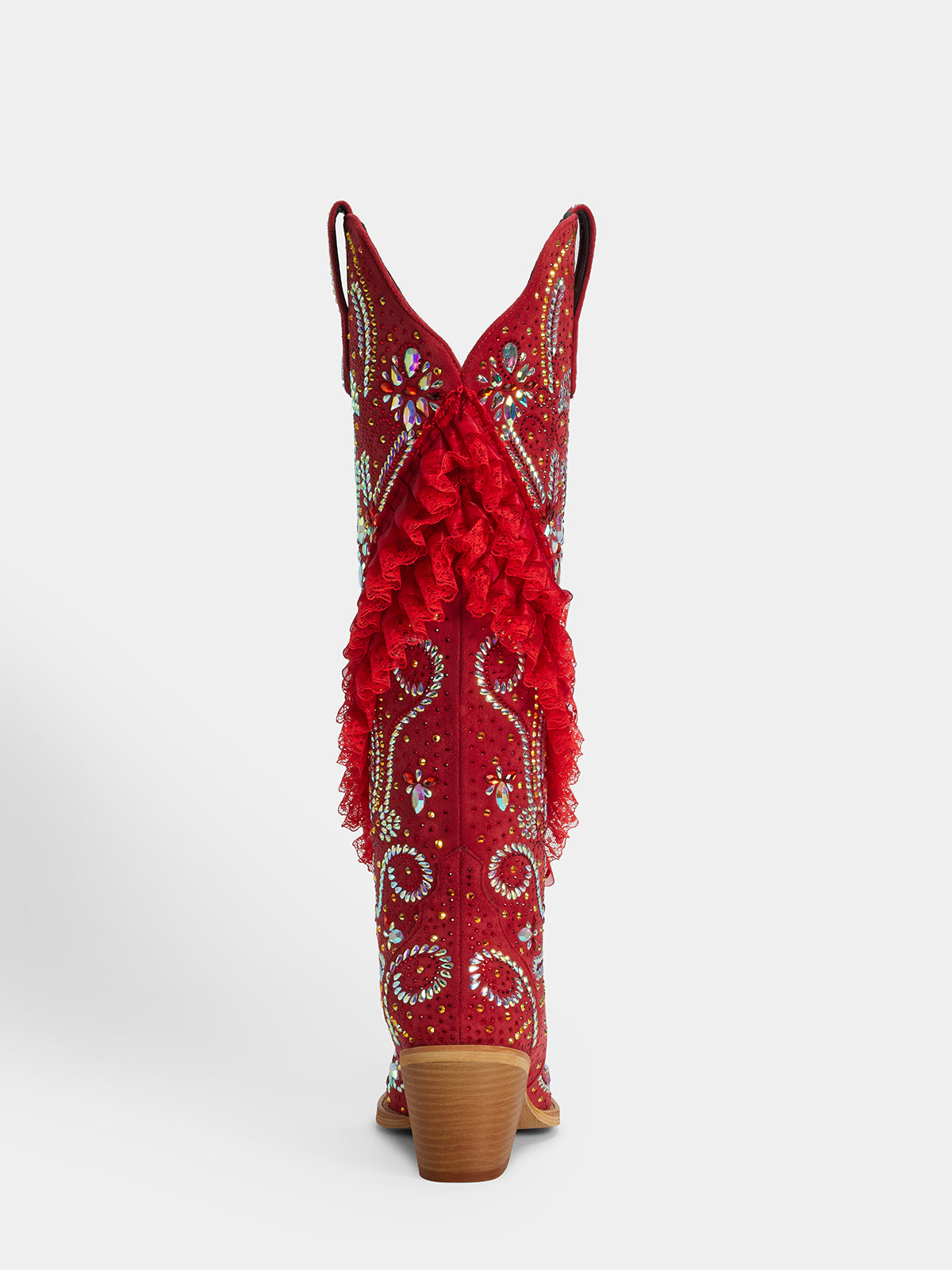 red-rhinestones-ruffled-lace-trim-western-boots-mid-heel