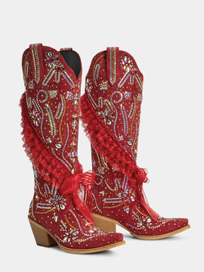 red-rhinestones-ruffled-lace-trim-western-boots-pair