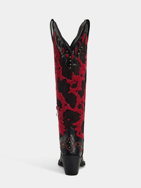 red_black_cow_print_block_heel_western_boots