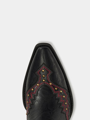 red_black_cow_print_zigzag_embroidery_western_boots