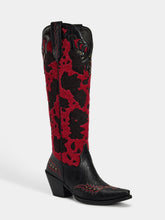 red_black_cowhide_faux_fur_studded_western_boots