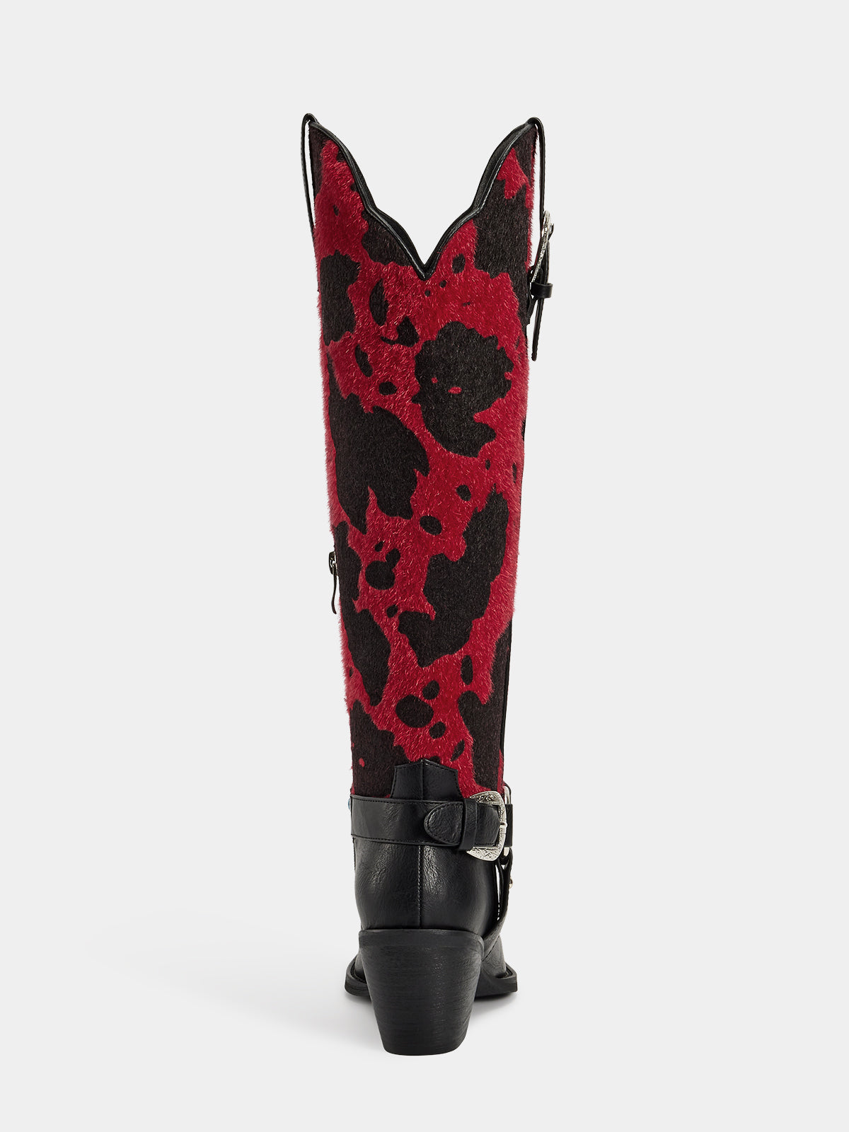 red_black_cowprint_furry_calf_western_boots