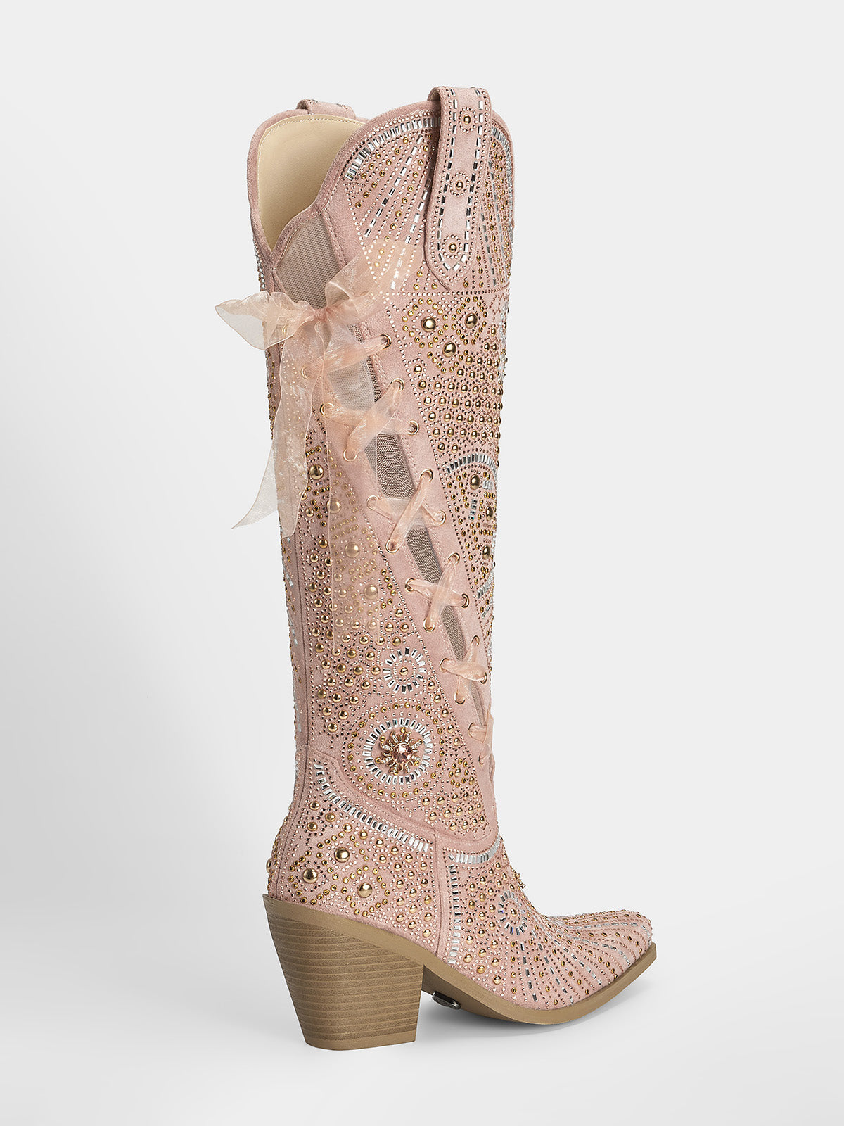 rose-pink-mesh-lace-up-rhinestones-womens-western-boots-high-heel