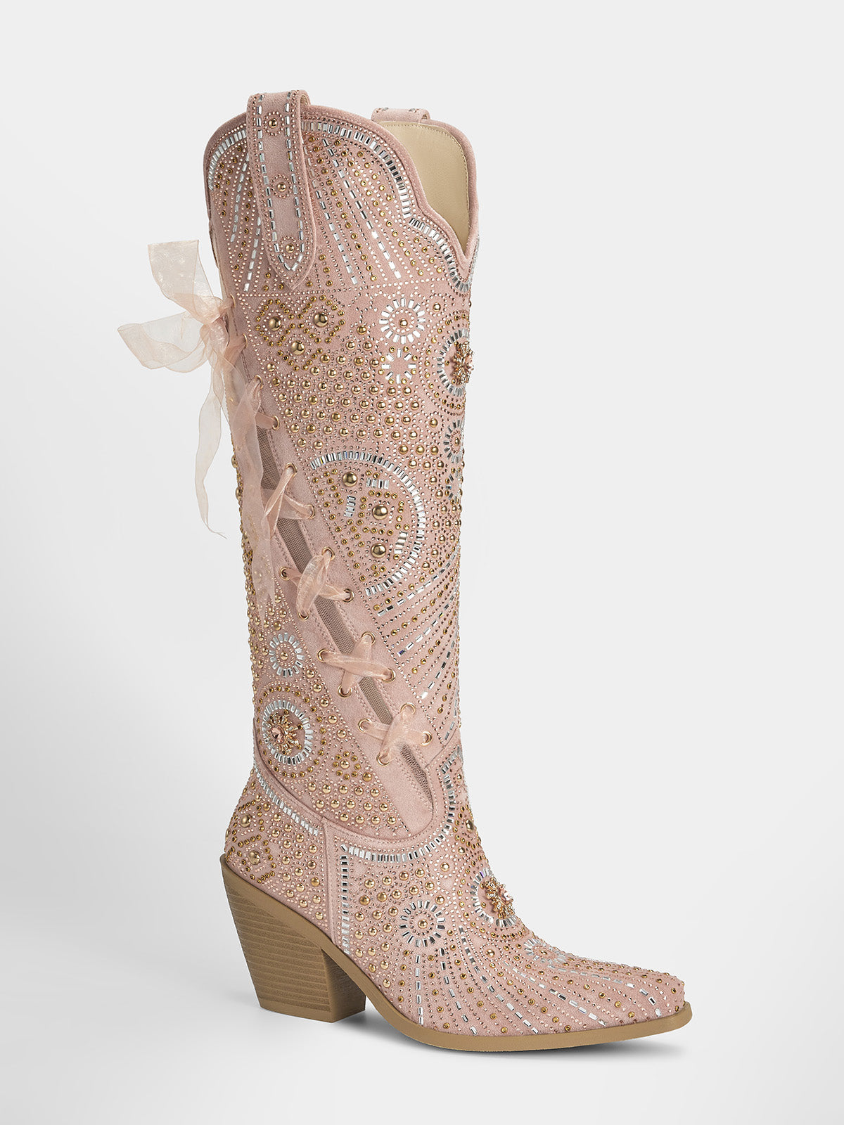 rose-pink-mesh-lace-up-rhinestones-womens-western-boots