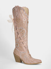 rose-pink-mesh-lace-up-rhinestones-womens-western-boots