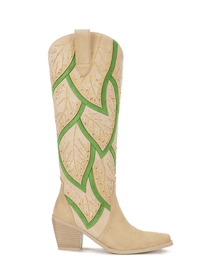 sand-beige-leaf-motif-pull-on-western-cowgirl-boots