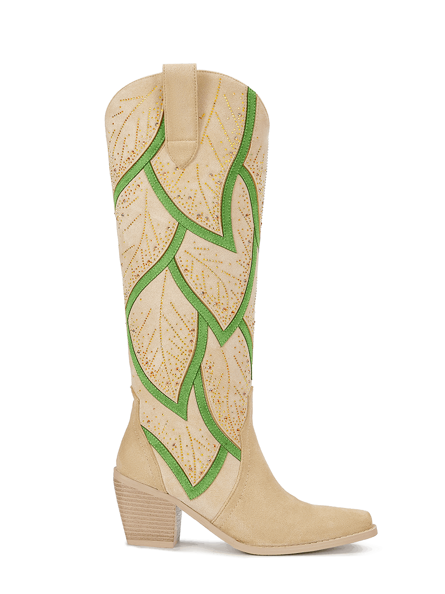 sand-beige-leaf-motif-pull-on-western-cowgirl-boots