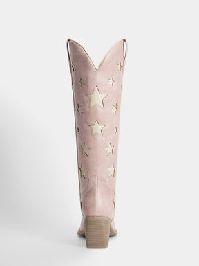 soft-pink-cutout-star-pattern-cowgirl-boots-mid-heel