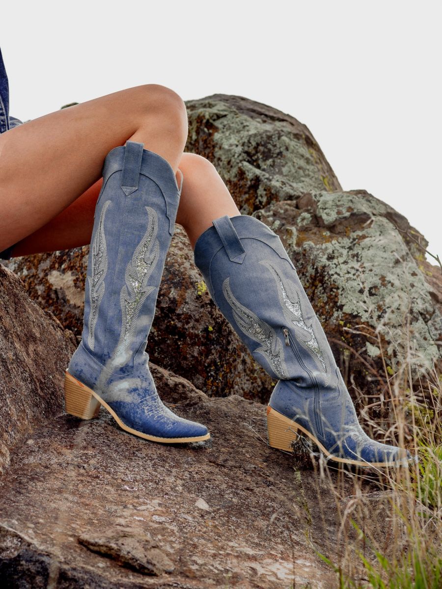 Denim western boots best sale